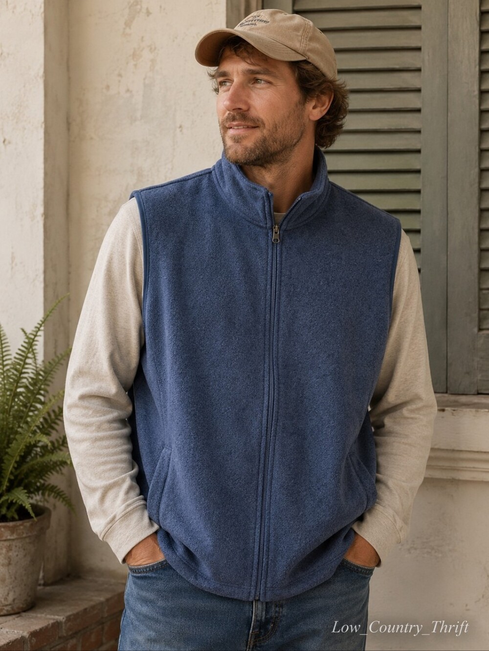 Saddlebred Men's XXL Blue Full Zip Fleece Vest Lightweight Pockets EUC